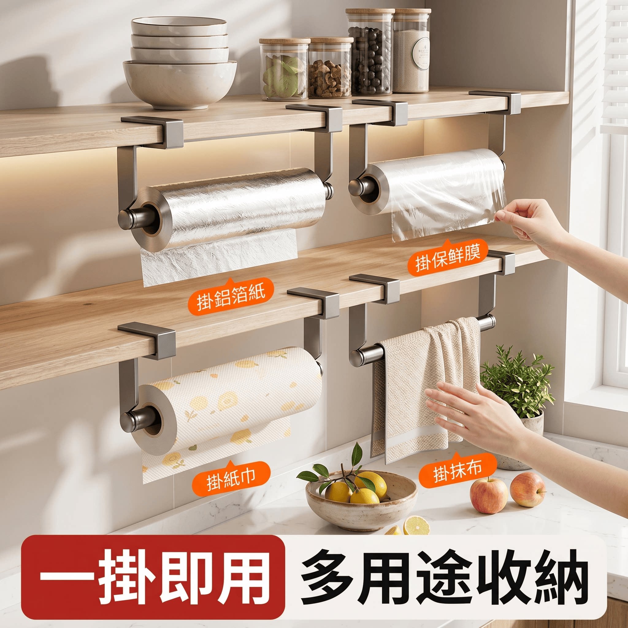 厨房柜门纸巾架保鲜膜袋挂架橱柜图片