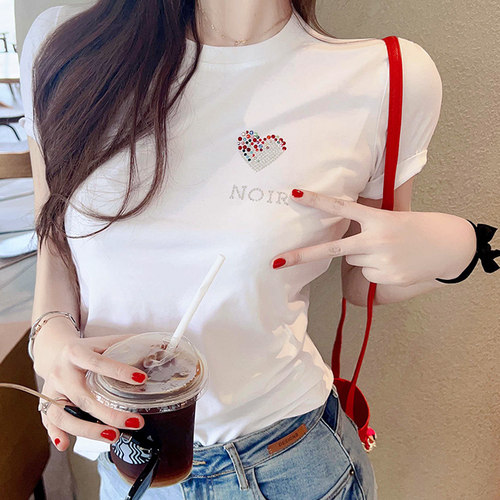 短袖欧美薄烫钻印花精品棉女休闲