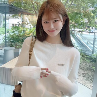 欧货无缝一线成衣圆领女26春秋外穿内搭针织衫修身白色毛衣