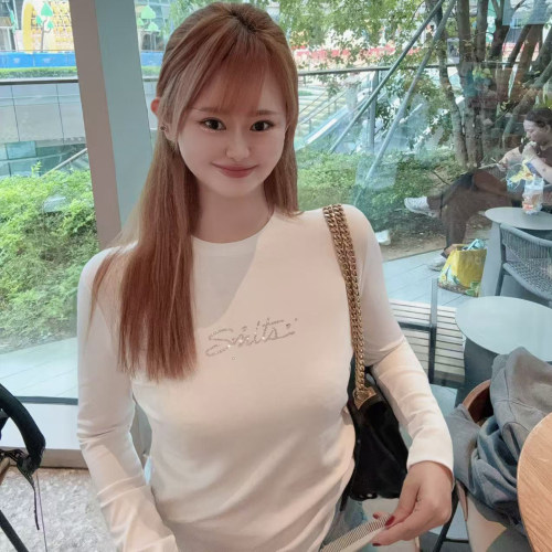 专柜精品烫钻打底衫白上衣女
