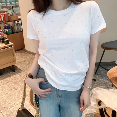 烫钻高档休闲欧美重工圆领满天星