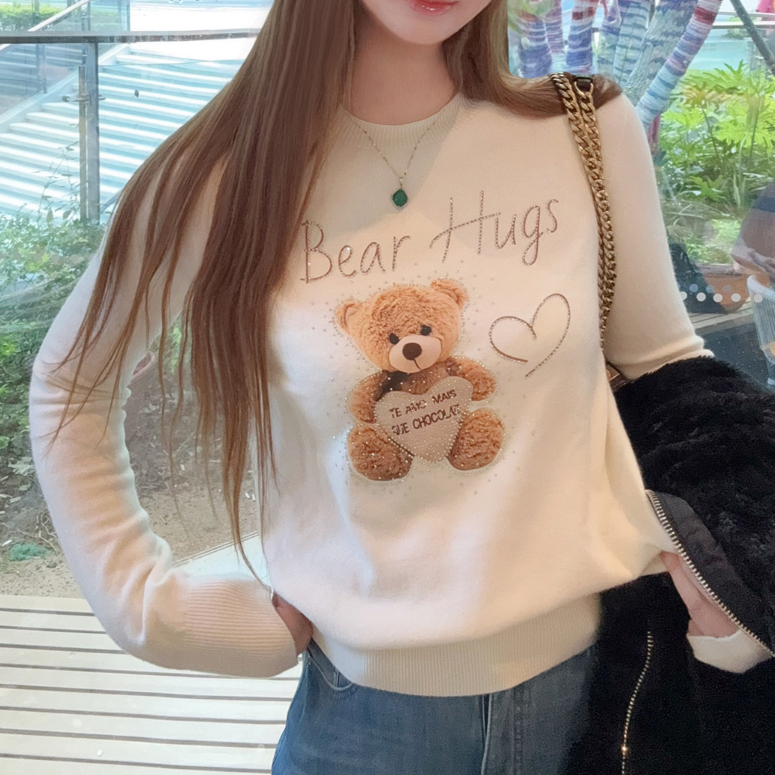 法式2026秋冬印花圆领毛衣女