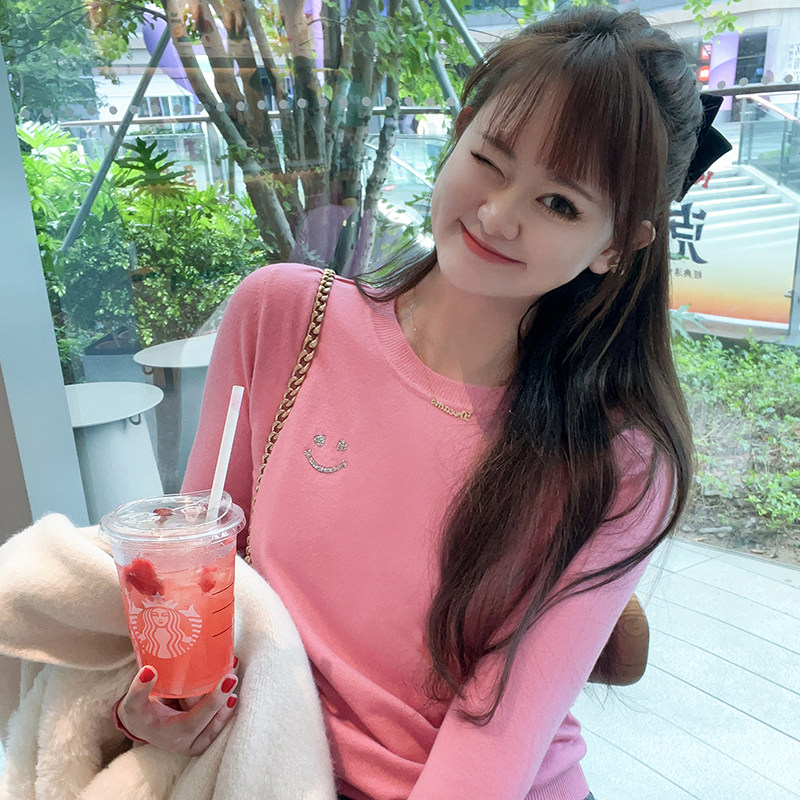 针织衫内搭打底衫玫粉色毛衣女