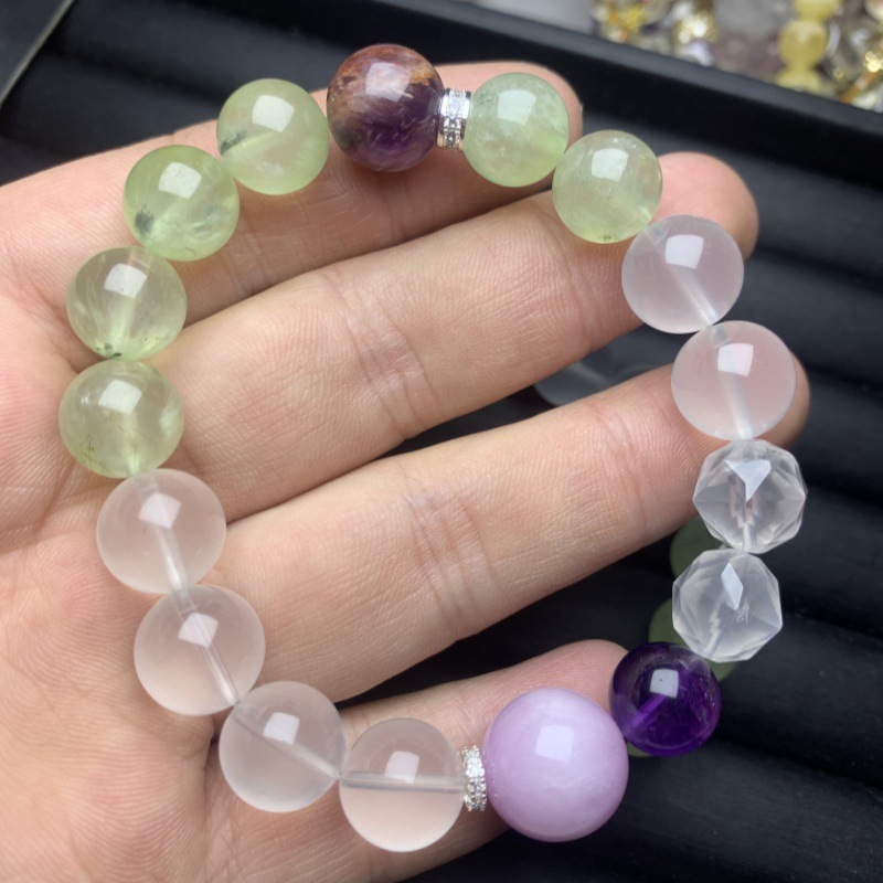 半壁江山净体奶白晶紫锂辉紫幽灵水墨葡萄石DIY多宝手串手链