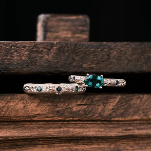 OBD原创S925银培育钻石戒指小众情侣对戒绿宝南极星小众轻奢婚戒