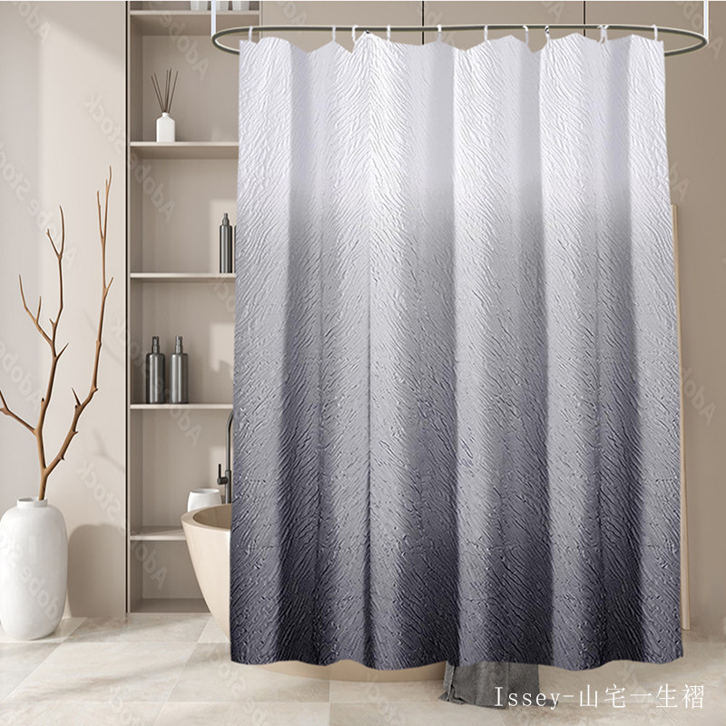 浴帘隔断帘防水防霉高档卫生间防水布浴间淋浴帘浴室帘褶皱渐变灰