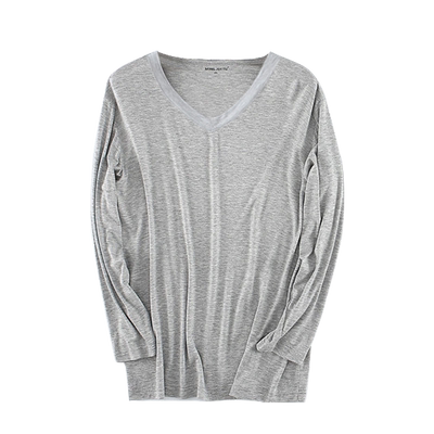 莫代尔长袖T恤男V领加肥加大春秋季薄款宽松上衣大码内衣打底汗衫