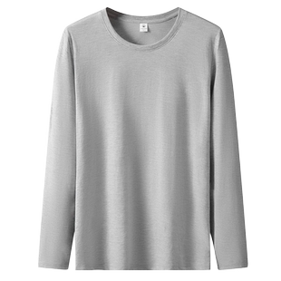 100%纯棉长袖T恤男春秋季圆领宽松白色上衣全棉秋衣大码打底汗衫