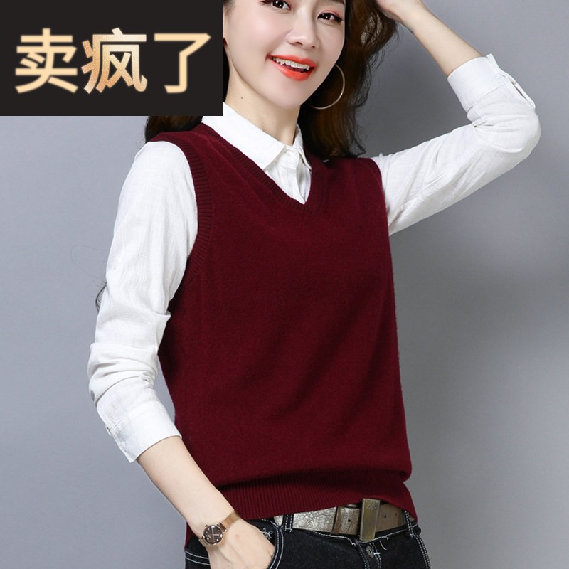 纯羊毛背心女春秋季外穿针织马甲女2025新款外搭V领短款毛衣坎肩