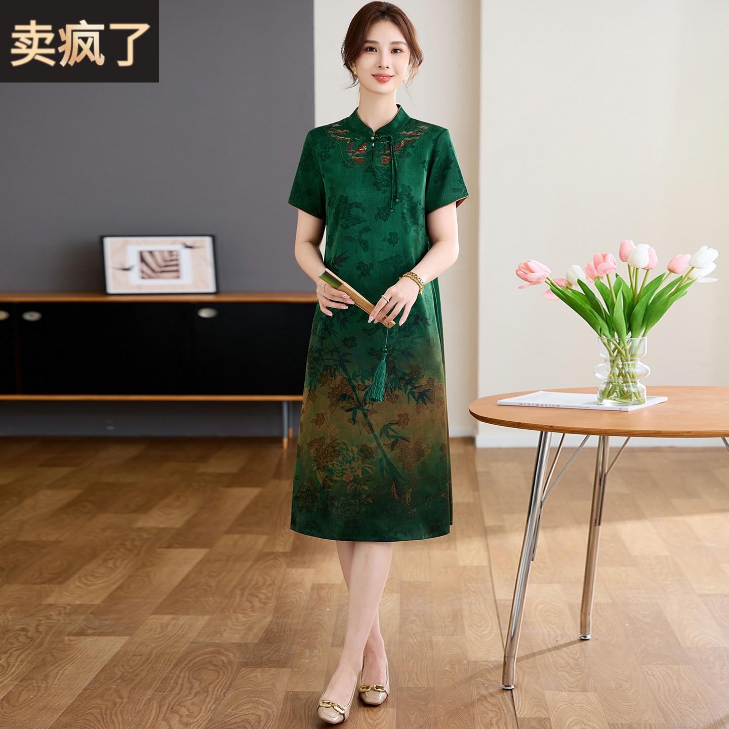 桑蚕丝洋装新款2026年夏中年妈妈款宽松遮肚改良旗袍裙真丝裙子