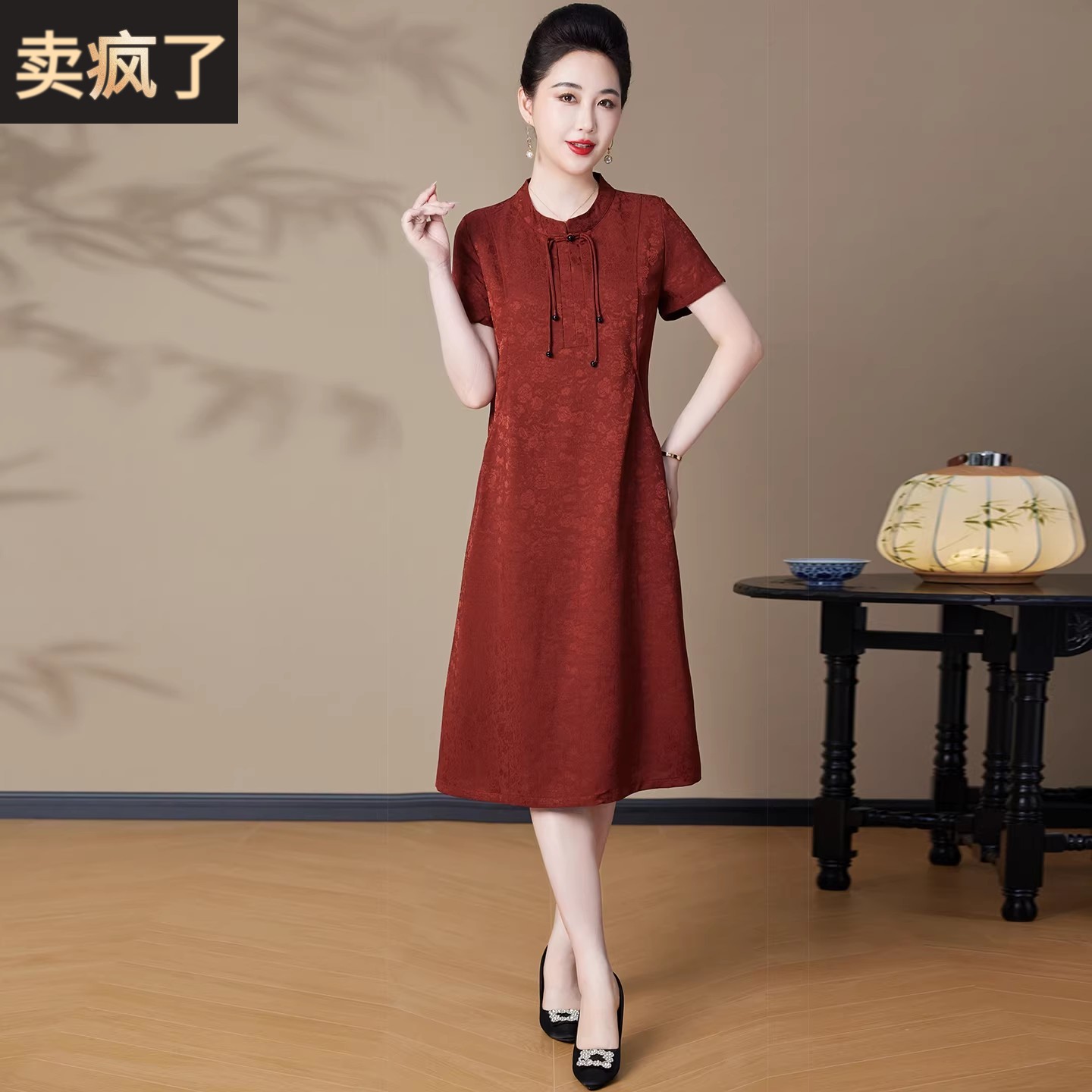 香云纱真丝洋装女新款夏季新中式高档改良旗袍妈妈装桑蚕丝裙子