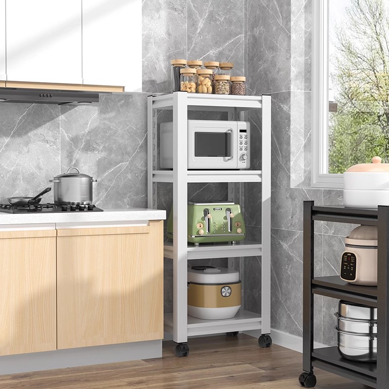 厨房置物架落地多层可移动架子夹缝微波炉收纳层架多功能带轮收纳