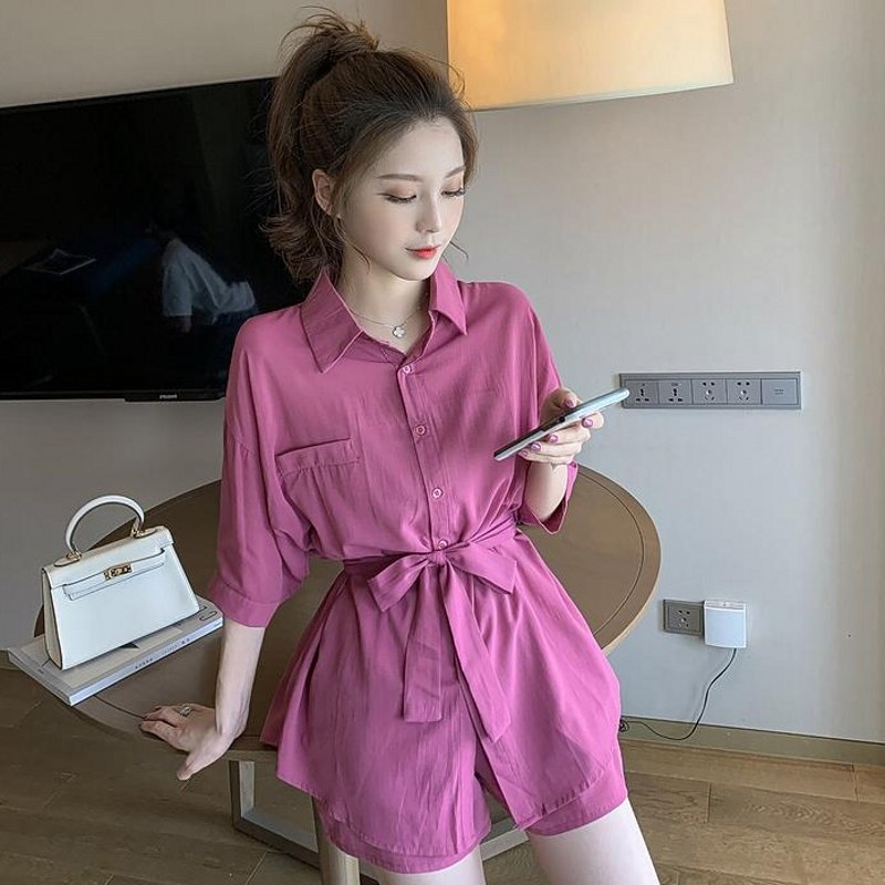 夏季套装2020年新款女装超仙长袖防晒衬衫时尚短裤子小清新两件套