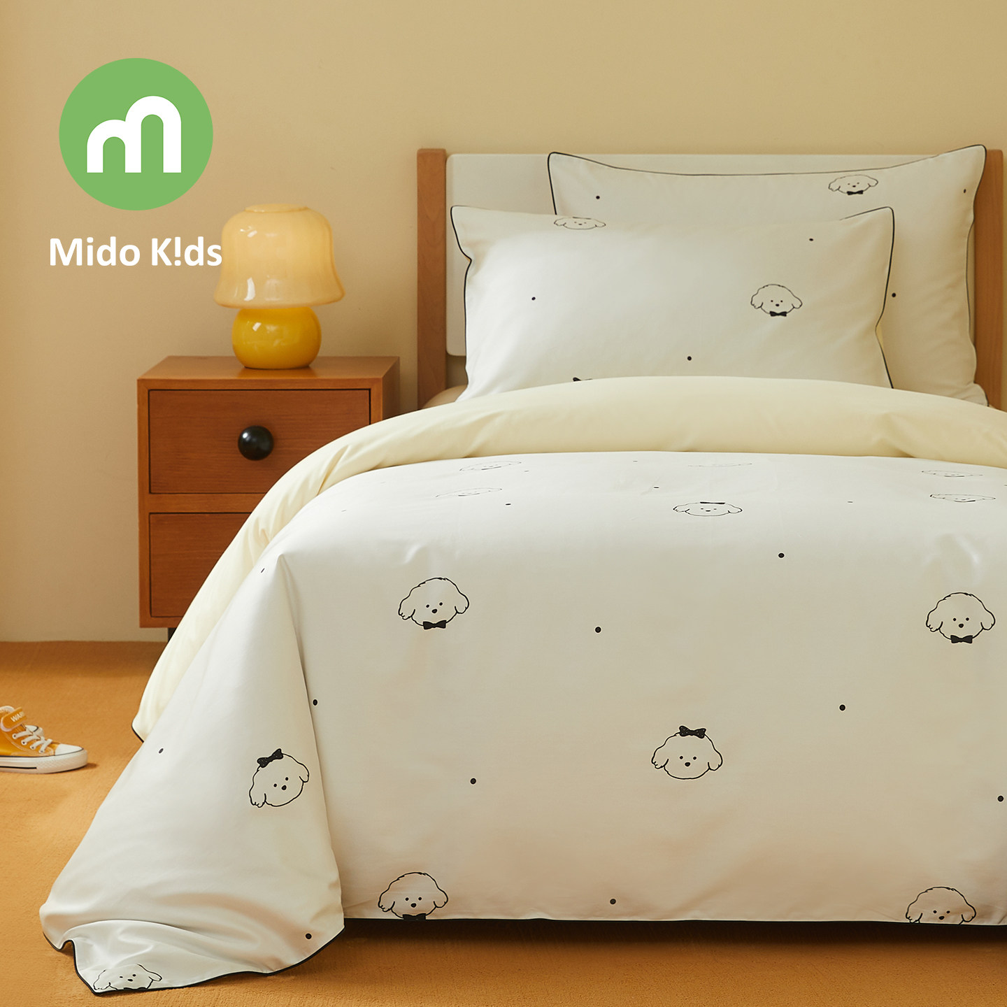 儿童纯棉四件套贡缎男童三件套床上用品床单床笠被套-绅士小狗