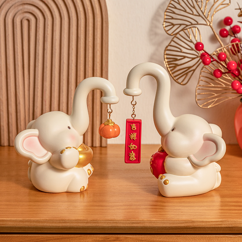 创意玄关大象摆件好事成双吉祥如意家居客厅酒柜轻奢装饰乔迁礼物