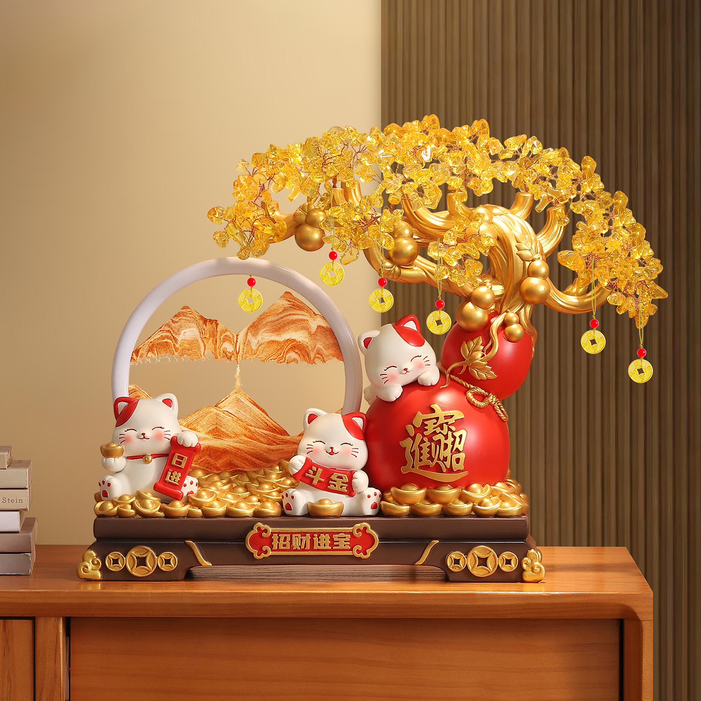 招财进宝流沙画装饰发财树招财猫