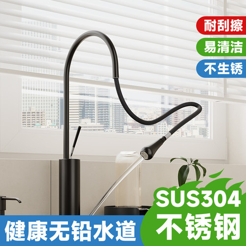 法国法派斯厨房不锈钢抽拉龙头洗菜盆增压防溅水高抛水龙头