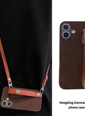 轻奢高级山茶花皮条手带适用三星S25Ultra手机壳s24Plus月坑纹s23斜挎皮绳s22+背带女s21Fe防摔S25时尚气质