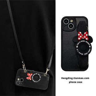 卡通米妮手腕带适用iPhone17pro背带15挂脖14promax创意高级16苹果13手机壳xsmax链条12斜挎11女7 8plus防摔x