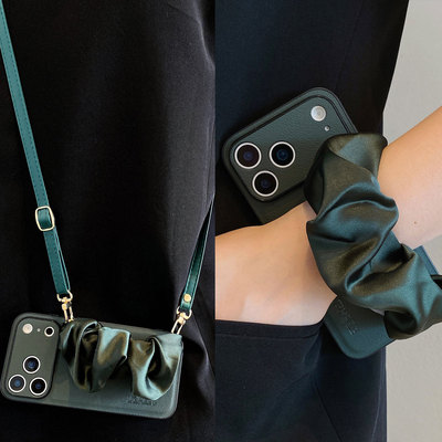时尚复古绿高档皮纹适用vivoY500手机壳iQOO15弹力丝巾腕带iQOONEO11金属链Z10X背带Y300防摔Z9T皮绳13斜挎12
