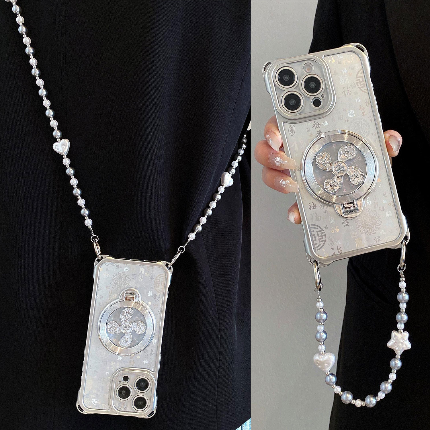 百福图风生水起旋转支架适用红米K80手机壳Note14/13pro四角可挂k70斜挎k60手提链note12/11高级k50防摔k40女