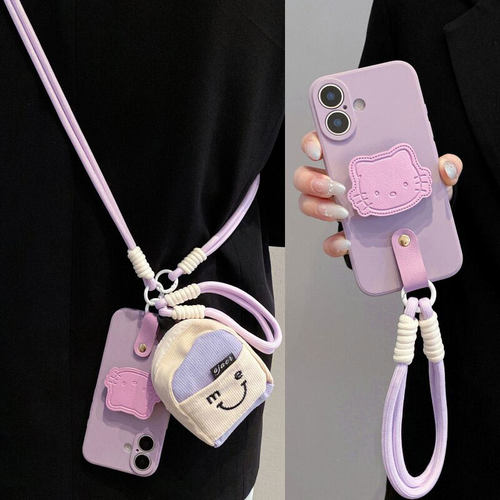 皮纹kitty猫支架适用三星S25Ultra手机壳s24plus斜挎背带s23+女款s22fe收纳零钱包note20手拎便携s21软s20s10