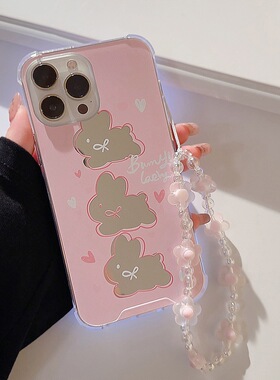 镜面iphone1614pro max手机壳11适用12补妆镜15手绳11粉兔8p