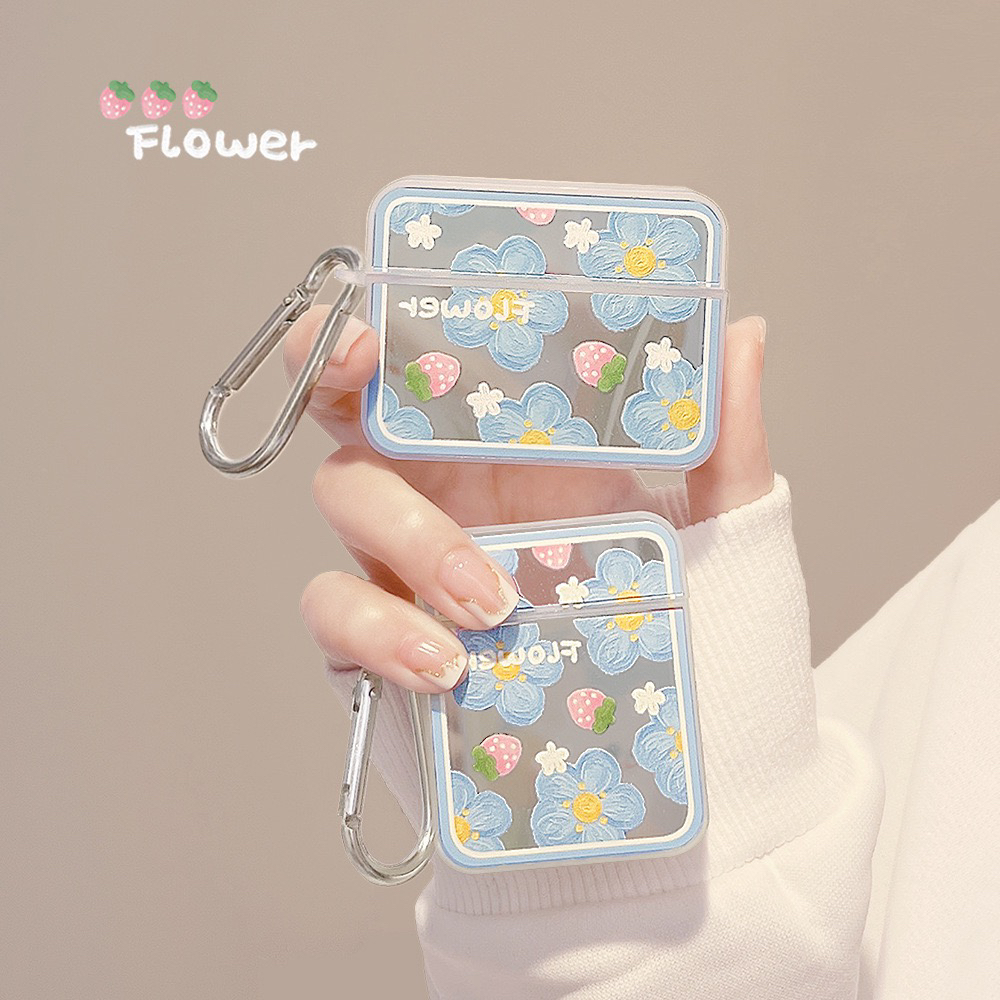 ins风耳机壳高级感耳机壳镜面花朵保护壳适用苹果AirPods2蓝牙耳机保护套pro2新款3代耳机套简约风4代保护壳
