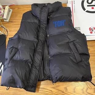 美式潮牌坎肩印花立领马甲男秋冬季oversize加厚保暖宽松无袖棉衣