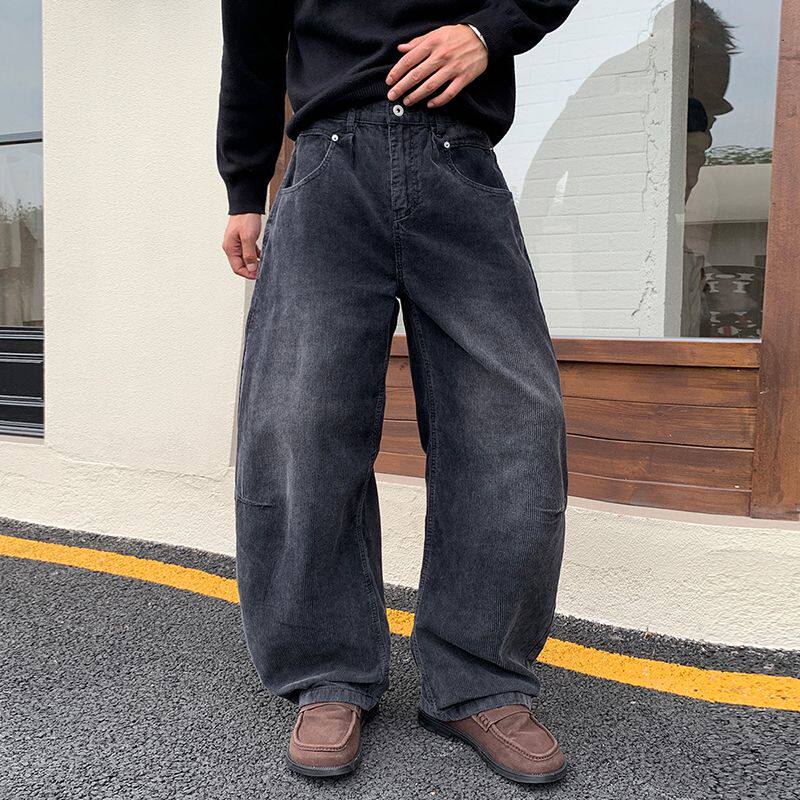 美式复古高街水洗做旧牛仔裤男宽松设计感弯刀阔腿裤百搭休闲长裤