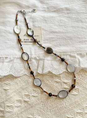 复古美拉德风爱心天然虎眼石项链锁骨链女高级感方糖串珠项链配饰