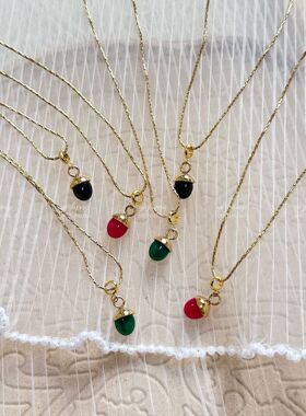 「三色松果」法式简约百搭玉石可自由变换吊坠18K真空电镀项链首