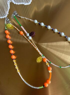 新款个性独特设计钛钢不掉色绿紫葡萄珍珠串珠项链 轻奢锁骨链