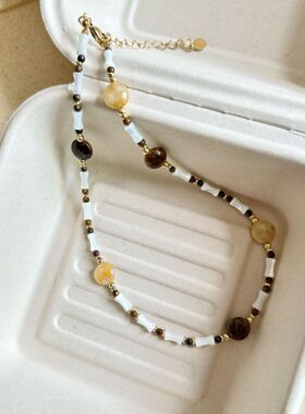 法式复古美拉德轻奢高级感虎眼石女小众贝壳竹节项链