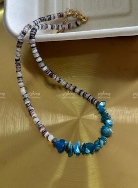 天然石贝壳项颈链海椰壳磷灰石不规则原创复古小众串珠锁骨链