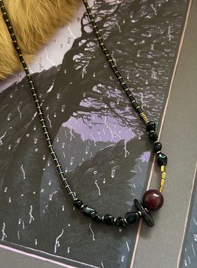 ins风简约大气黑曜石黑金菩提牛角原创手工串珠饰品