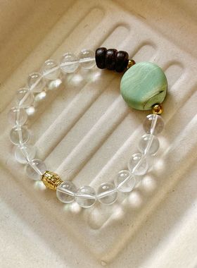 新款水晶椰壳天然石搭配“ 圆” 天然净透白水晶波西米亚琉璃手串