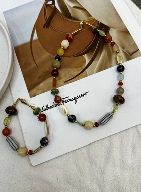 手工串珠复古时髦海岛民族风天然石头贝壳项链设计感小众