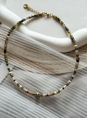 火山漫步系列【芝麻彗星】天然石串珠项链女斑点石简约颈带