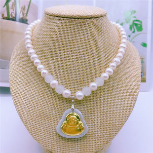 时尚s925纯银扣金镶玉纯天然淡水珍珠项链链锁骨婆婆节礼物高级