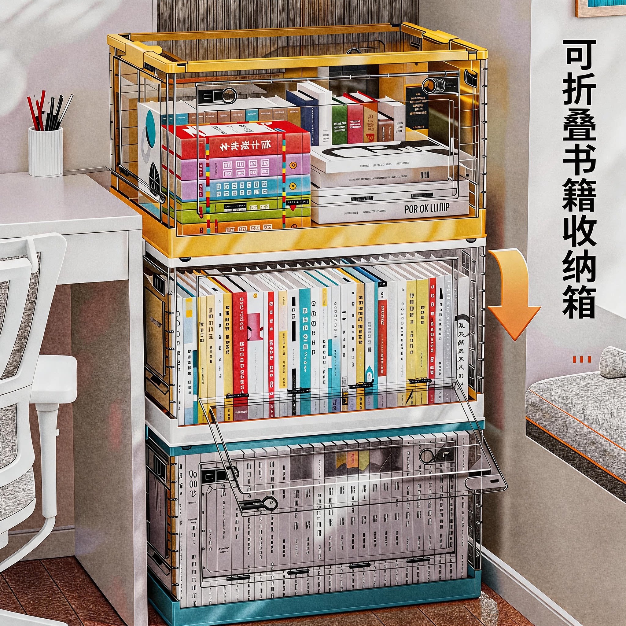 书本收纳箱学生教室装书整理箱子可折叠透明收纳盒书籍储物箱书箱
