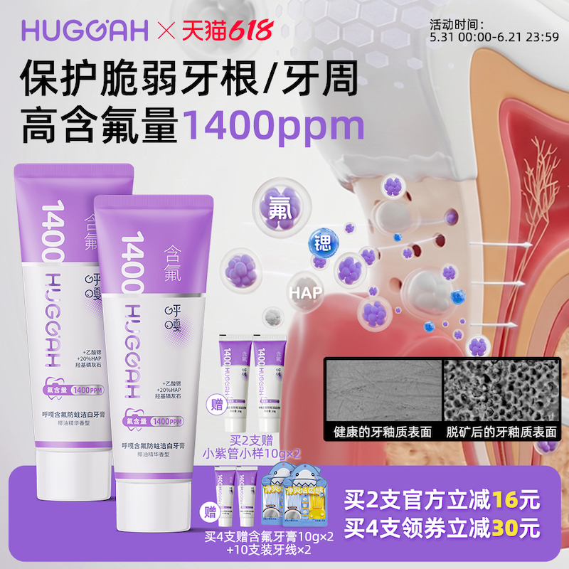 呼嘎羟基磷灰石高含氟牙膏高氟正畸脱矿人群防蛀龋齿洁白亮白