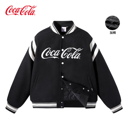 Coca-Cola/可口可乐 棒球服男潮牌条纹拼接情侣夹克外套冬季棉服