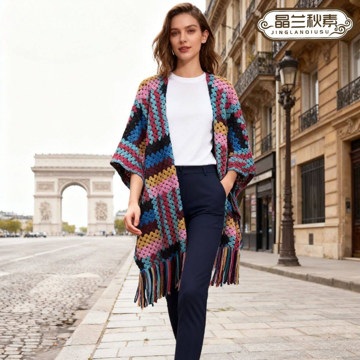 春秋外搭披肩外穿网红民族高端旅游格子流苏斗篷洋气中长款披风