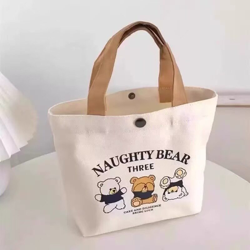 小熊印花百搭便当手提帆布袋