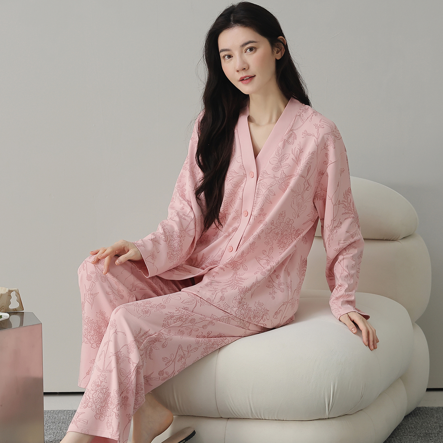 芬腾纯棉睡衣女2025新款春秋季长袖长裤全棉女士田园风家居服套装