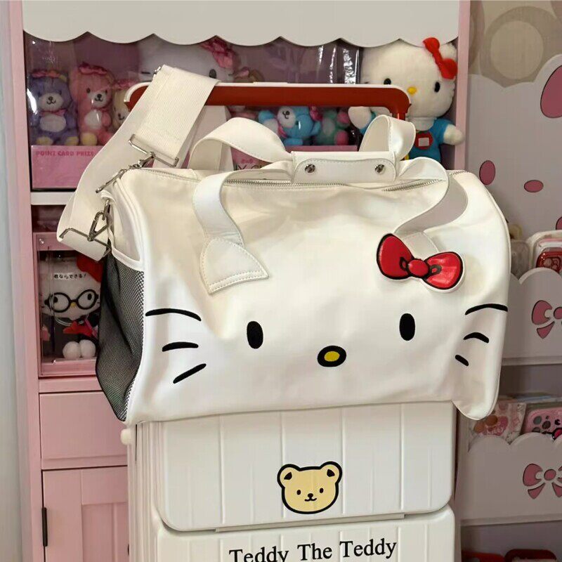 哈啰Kitty大容量旅行包 凯蒂猫卡通斜挎行李包 青春少女风防水单