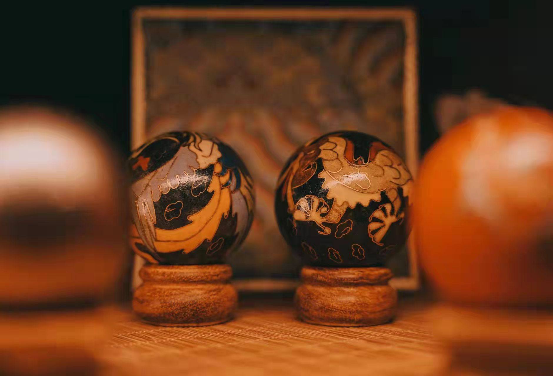 景泰蓝龙凤呈祥手握健身球手转球空心铃音球盘球铁球