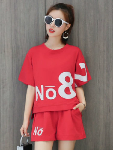 Модный спортивный костюм с буквами, шорты, комплект, большой размер, в корейском стиле, короткий рукав