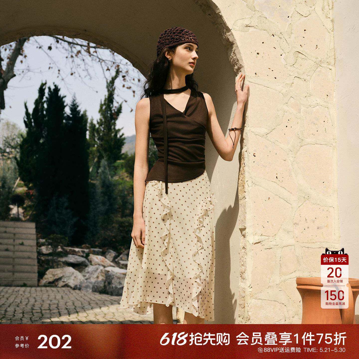 波点系列 自巧小个子荷叶边不规则半身裙女2026夏新款垂感印花裙